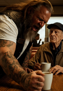 A biker humiliated an 81-year-old veteran in a quiet diner… But minutes later, a single phone call changed everything